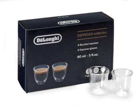 De'Longhi DLKC300 Essential Collection Double Walled Thermo Espresso Glasses, Set of 6, 60 milliliters, Dishwasher Safe, Clear, 5513296651