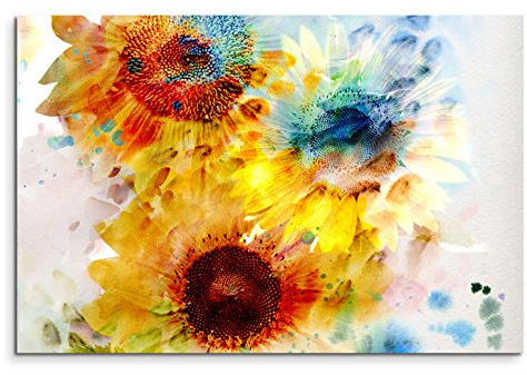 Paul Sinus Art Leinwandbild 120x80cm Bild – Bunte Sonnenblumen
