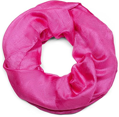 styleBREAKER Damen Loop Schal weich fließend | Seidig glänzendes Halstuch Einfarbig für Sommer & Frühling | Schlauchschal Leicht & Elegant, Farbe:Pink