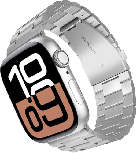 ARTCHE Metal Strap 49mm 46mm 45mm 44mm for Apple Watch Straps, No Gap Stainless Steel Business Link Band Compatible with iWatch Ultra 3/Ultra 2/Ultra Series 11/10/9/8/7/SE3/SE2/SE/6/5/4, Silver