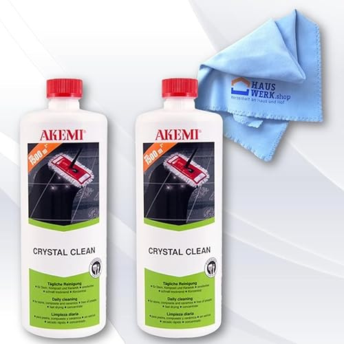 HAUSWERK.shop Akemi Crystal Clean 2 x 1 Liter Flasche und 1 Microfasertuch