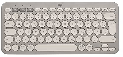 Logitech K380 Multi-Device Bluetooth Wireless Keyboard, Easy Switch Design, Slim, Portable, 2 Year Battery, Compatible with PC, Laptop, Windows, Mac, iPad OS, Apple TV, German QWERTZ - Sand