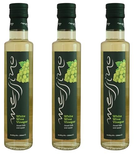Messino Vinaigre de Vin Blanc Grec 3x250ml (750ml) – Vegan | Vinaigre de vin blanc grec authentique, sans sucre ajouté, saveur élégante – pour végétariens et véganes