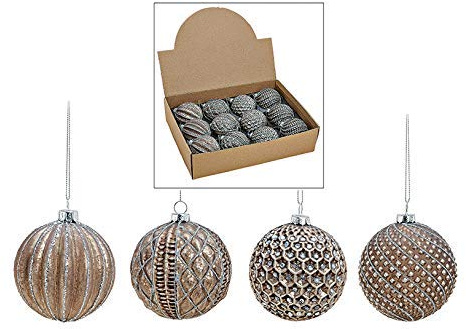MC-Trend 12 edle Weihnachtskugeln im Set aus Glas (Ø 8 cm) – einzigartige Christbaumkugeln für Festliche Eleganz. Glanz und Stil für Ihren Weihnachtsbaum (Braun Silber)