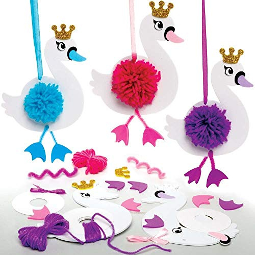 Baker Ross AX832 Pompom-Dekorationen mit Schwanenprinzessin, 3 Stück, kreatives Kunst- und Bastelzubehör für Kinder zum Basteln, Dekorieren und Präsentieren