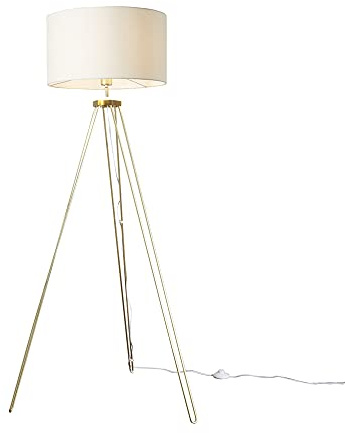 MiniSun | Modern Gold Hairpin Design Tripod Floor Lamp with a Cream Drum Shade | Floor Lamps & Torchieres, Home Décor & Improvement Essential | Includes Bulb [3000K Warm White]