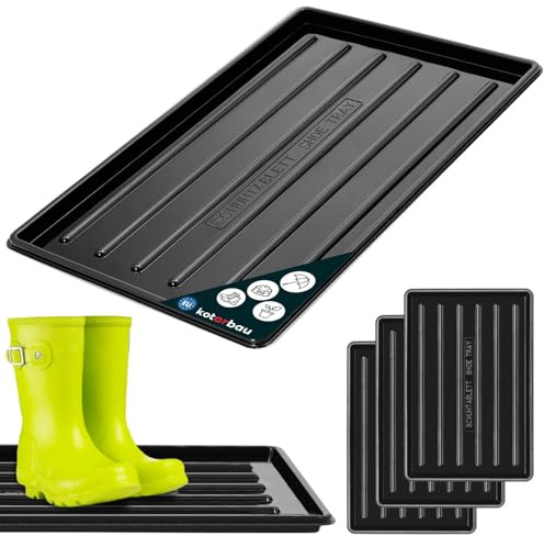 KOTARBAU® 3er Set Schuhabtropfschale - 45 x 30 cm - Abtropfmatte für nasse Schuhe - Schuhablage für Herbst & Winter - Schuhmatte aus Kunststoff - Schuhtablett - Schuhwanne für Flur - Schwarz