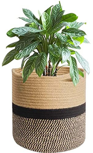 KMERCE Panier à Plantes d'intérieur, Pot de Fleurs Tissé, Cache Pot à Plantes en Corde de Coton, Décoration Intérieure Panier de Rangement pour Jouets Vêtements Diamètre 20 cm