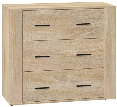vidaXL Sideboard 3 Schubladen Schrank Anrichte Beistellschrank Kommode Schubladenschrank Mehrzweckschrank Sonoma-Eiche 80x33x70cm Holzwerkstoff