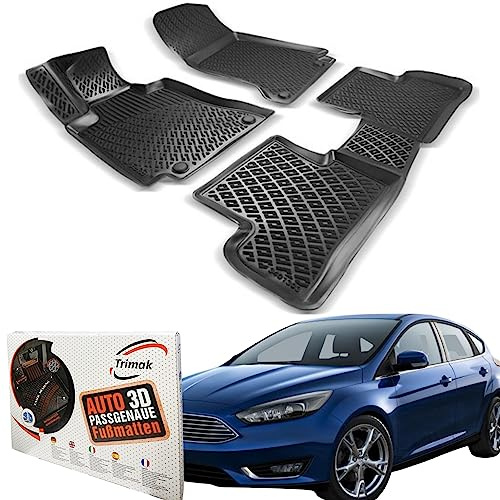 Trimak Passgenau 3D Fussmatten Auto Kompatibel mit Ford Focus 3.Gen A Series 2014-2018 Auto Zubehör 1. und 2. Reihe Gummimatten Autos TPE Allwetter Geruchlos rutschfest Vorne & Hinten Schwarz