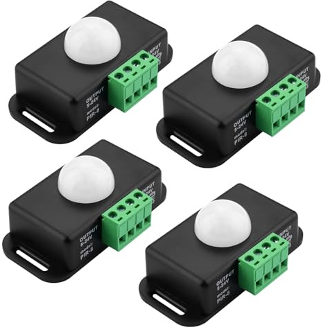 Heemol Movimento DC 12V 8A Sensore Infrarosso Interruttore Rilevatore di Movimento Automatico con Sensore di Movimento 4 pezzi Nero