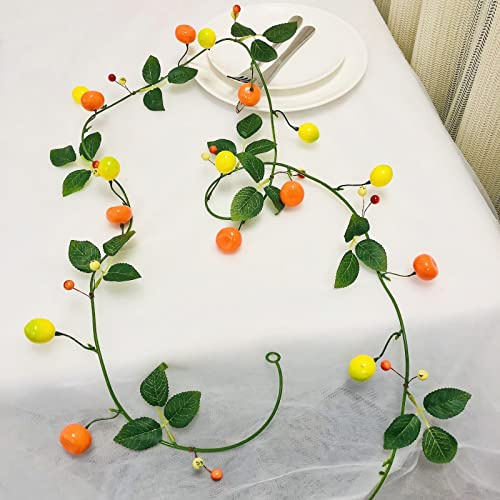 Riaxuebiy Confezione da 2 Piante di Fiori di Frutta da Appendere Artificiali Ghirlanda di Vite Finta per Interni Esterni Parete Porte di Nozze Decorazione (arancia & limone)