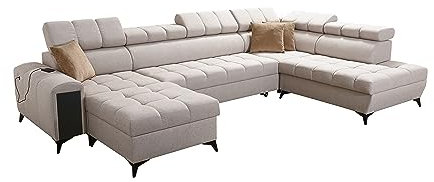 All4All Ecksofa mit Schlaffuntkion und Bettkasten, Wohnlandschaft Gonti L-Form oder U-Form zur Auswahl, XXL Sofa Schlafsofa Gesteppt, modernes Ecksofa 26 (Seite Links, Gonti VI)