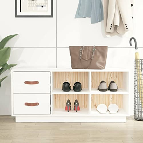 Homgoday Schuhbank Schuhschrank Schuhregal mit Stauraum Schuhaufbewahrung Sitzbank Bank mit Schuhablage Schuhtruhe für Eingang Flur Schlafzimmer Weiß 100x34x45 cm Massivholz Kiefer