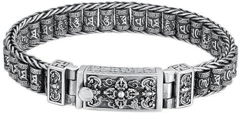 TYMONT S925 Sterling Silver Vajra Mortel Och Pistill Roterbart Armband Med Guldhjul, Personligt Armband FöR MäN S925 Sterling Silver Vajra Mortel Och Pistill,Silver,18cm