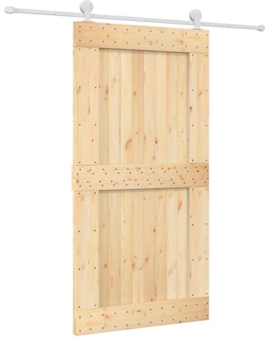 vidaXL Puerta corredera con herrajes madera maciza de pino 100x210 cm, puerta interior, puerta corredera interior, puerta corredera de establo