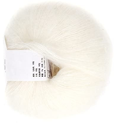 Angora Wollgarn, Weiches Dünnes Angora Mohair Wolle zum Stricken, Beliebtes Mehrfarbiges Garn, Langes Woll Strickgarn für DIY Stricken (01 Weiß)