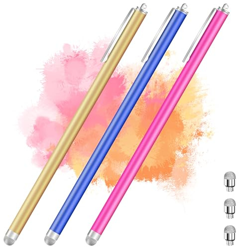 iMoebel Tablet Stift 3 Pack Faserspitze Touchscreen Stifte Verlängert 18,5CM mit Clip, Universal Passiv Stylus Touch Pen kompatibel mit kapazitiven Touchscreens Handys Tablets