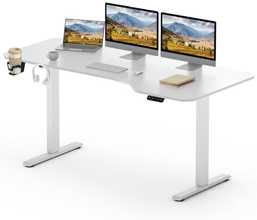 SANODESK Höhenverstellbarer Schreibtisch – ergonomischer Standing Desk mit Memory-Funktion & Kindersicherung, 160×60 cm, Stabiler Rahmen bis 60 kg Belastung(Weiß)