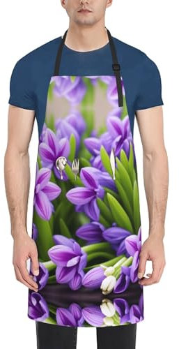 KDUBNJDS New York Kochschürze, verstellbar, wasserdicht, für Damen/Herren, Garten, Restaurant, Malerei, Café, Geschäft, Maler, Hyazinthen-Violett, One size