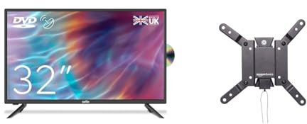 Cello ZF0223 32 inch HD Ready LED TV with built in DVD player with Freeview HD Built in Satellite & Amazon Basics Tilt TV Wall Mount For 12-40 inches TVs and VESA 200 x 200, Black