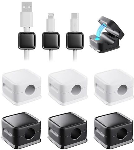Magnetic Cord Organizer, Easy Secure Adhesive Cable Management, Wire Holder Keeper Organizer Management (6, black-white)