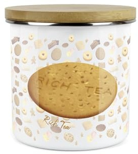 Purely Home Rich Tea Biscuit Storage Canister - Novelty Cookie Jar Enamel Kitchen Storage Tin - Food Gifts