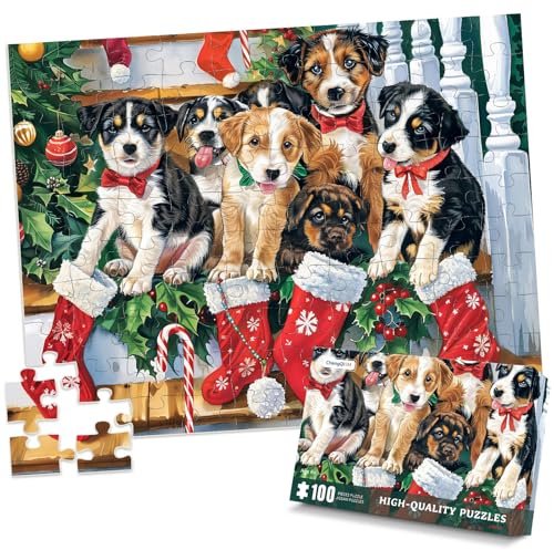 Weihnachten 100 Teile Puzzle für Erwachsene-Hund Puzzle 100 Teile Puzzles für Erwachsene Weihnachten Puzzles für für Senioren, Weihnachtsferien Puzzles