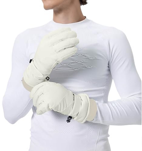 Skihandschuhe Damen Handschuhe Herren Warm Angeln Gloves Women MTB wasserdichte Thermo Sport Fahrradhandschuhe Beige, XL