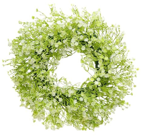belupai Künstlicher Schleierkraut-Blumenkranz, 39,9 cm, Künstliche Schleierkraut-Blumen, Kranz für die Haustür, Frühling, DIY-Blumengirlande, Ganzjähriger Kranz für Zuhause,