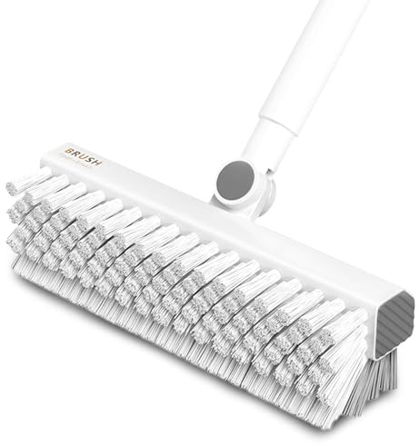 YIGAARUI Floor Scrub Brush with Long Handle,Wood grain floor brush Indoor/Outdoor Push Broom Stiff Bristles，Heavy Duty Stiff Bristle Floor Brush for Cleaning Bathroom, Shower Wall, Patio, Garage