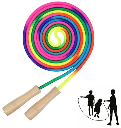 1 Pcs 16 FT Skipping Rope Kids,Double Dutch Kids Skipping Rope,5m Adjustable Wooden Handle Rainbow Skipping Ropes for Outdoor Fun, School Sport, Party Game