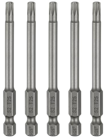 QUARKZMAN 5 Stück T25 Torx Bit Set Schraubendreher Bitsatz 1/4 Zoll Sechskantschaft 75mm Lang Magnetisch Hex Sechskant Ohne Loch Spitze Bohrer Bits S2 Stahl für Torx Schrauben Werkzeug