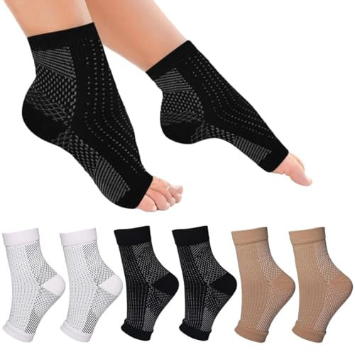 GGUFAY 3 Paia Di Calzini A Compressione Per Uomini E Donne, Supporto Per La Caviglia, Supporto Per Il Piede, Calzini A Compressione, Calzini Per Fascite Plantare Per Sport, Fitness, Corsa (L/XL)