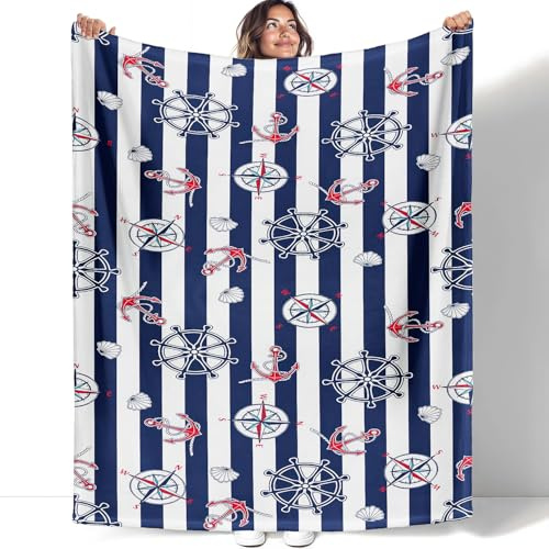 YISUMEI Kuscheldecke mit Maritime Streifen, Super weiches Fleece, Überwurfdecke für Bettwäsche Couch Sofa, Schlafzimmer Wohnzimmer, Dekoration Decke, 125x150cm