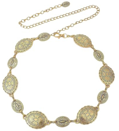 SHIQUAN Ceinture Femme en Métal, Réglables Ceinture Chaine Dorée, Ajouré Sculpté Chaîne Ceintures, pour Robes,Jeans,Pulls,élégantes