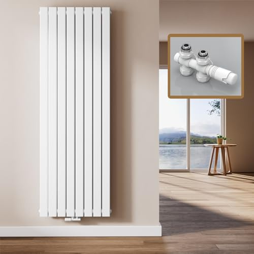 EMKE Radiatore Design, 180 x 62 cm, Bianco, 2227W (valvole incluse) | Radiatore Piatto da Parete in Acciaio, Doppio Pannello, Attacco Centrale