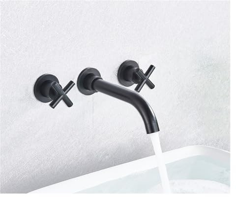 Brushed Gold Bathroom Basin Faucet - Concealed Wall-Mounted Tap 360° Rotation Single Handle Hot & Cold Water Mixer for Stylish Home Decor (Matte Black A)