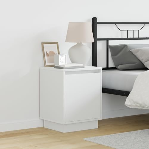 KTHLBRH Table de chevet avec lumières LED - Blanc - Table de chevet pour salon, chambre - 39 x 34,5 x 50 cm