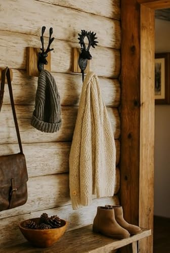 RiloStore 2 STK große Wandhaken Hirsch Elch Metall Holz schwarz braun no598 Landhaus Hirschkopf Elchkopf Deko Garderobenhaken Apreski Wandhaken Alpen Dolomiten Schweden Garderobe