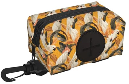 Soporte para bolsas de excremento de perro para correa, suave, ligero, estampado de loro blanco tropical, dispensador de rollos, cierre de , accesorios para pasear perros con cremallera y mosquetón