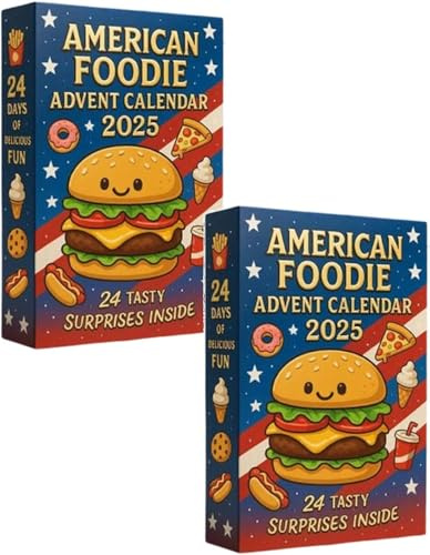American Foodie Adventskalender 2025, 24 Tage Weihnachts-Countdown-Kalender, 2D Acryl niedliche Mini-Lebensmitteldekoration, kreatives Geschenk für Lebensmittelliebhaber & Familien (Blau*2)