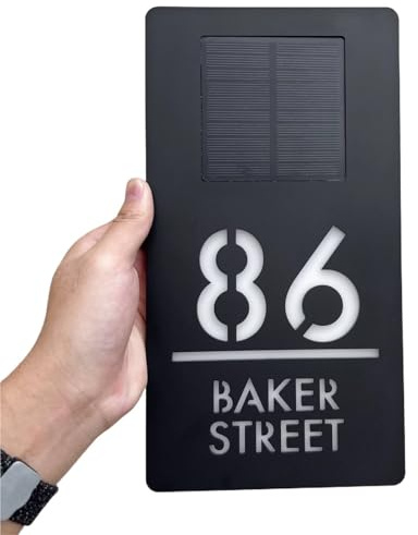 Hausnummer,Hausnummernschild Personalisierte Außenhausnummern Solar LED Nummer Outdoor Familienname Türschild Acryl beleuchtete Plakette(VERTICAL 3 Color)