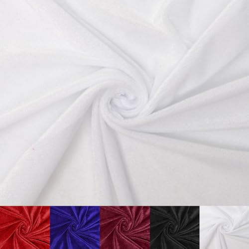 2 Meter Pannesamt Stoff Meterware Samtstoff Weiß Glänzender Stretch Samt 160cm Breit Brilliant Samt, edler Pannesamt Dekostoff Karneval Tischdecke samt Stoffe zum Nähen Vorhänge Gardinen Bühne Deko