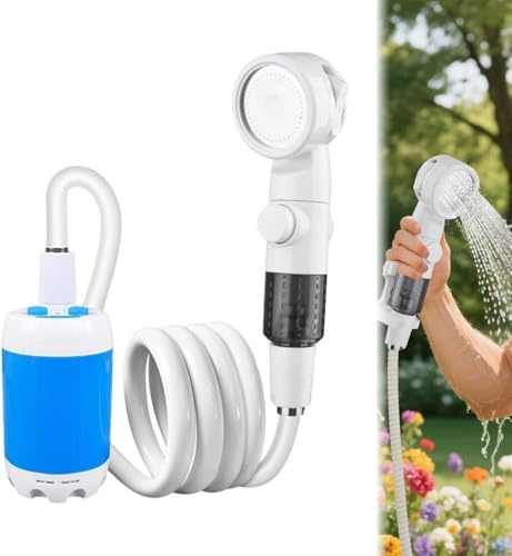 Cre8ve3 Ducha Camping Portatil, Ducha portátil Camping con Bomba Batería 5000mAh, Cabezal 2 Modos, Recargable, IPX7 Impermeabilización Ducha de Camping con Bomba para Extérieure, Acampar, Viajes