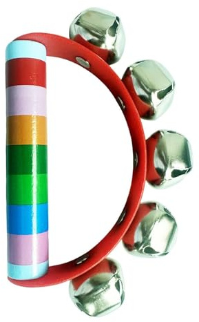 KIOALXZ Wunderschönes, glattes Tamburin aus Holz, pädagogisches Handperkussionsinstrument für Kinder, zum Spielen und Musizieren, kleines Musikinstrument mit Metallglocken