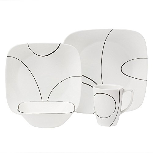 Corelle Simple Lines Square 16pc Dinner Set
