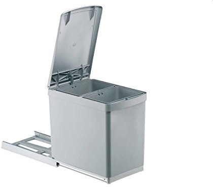 Wesco Küchenabfalleimer, 2 x 7,5 Liter, Handauszug mit Automatik-Deckelhebel, Schrankbreite ab 30 cm