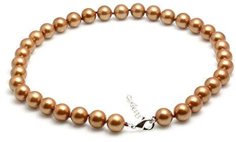Schmuckwilli Perlenkette für Damen - 45cm Länge mit 12mm großen braunen runden Mallorca Perlen - Elegante Kette mit Muschelkernperlen für jeden Anlass