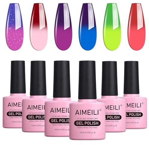 AIMEILI UV LED Thermo Gellack mehrfarbig ablösbarer Temperatur Farbwechsel Nagellack Chameleon Gel Polish Set - 6 x 10ml - Kit Nummer 15